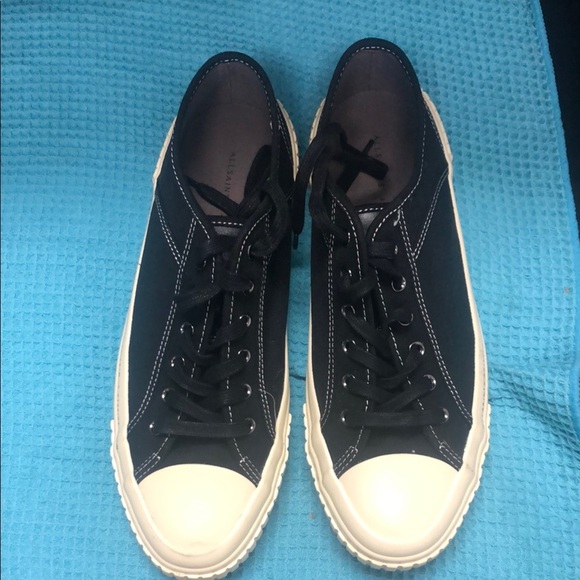 All Saints Jack Script Low Top Black and White Sneakers - Picture 5 of 6